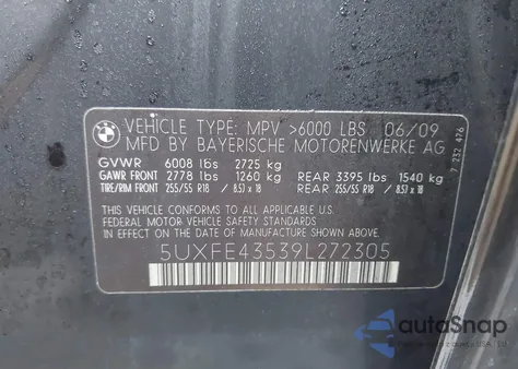 2009 BMW X5 xDrive30I из США, поврежденный, VIN 5UXFE43539L272305